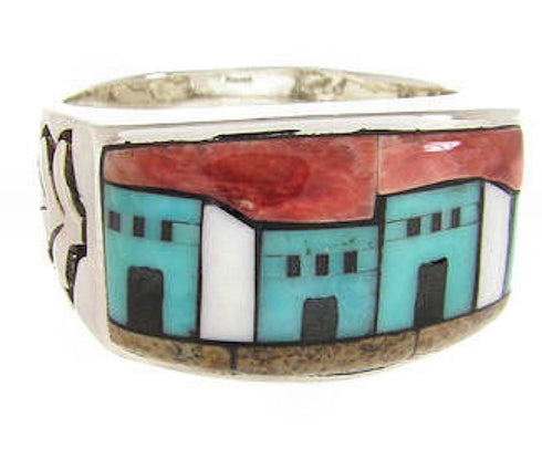 Silver Multicolor Native American Design Ring Size 10-3/4 YS67312